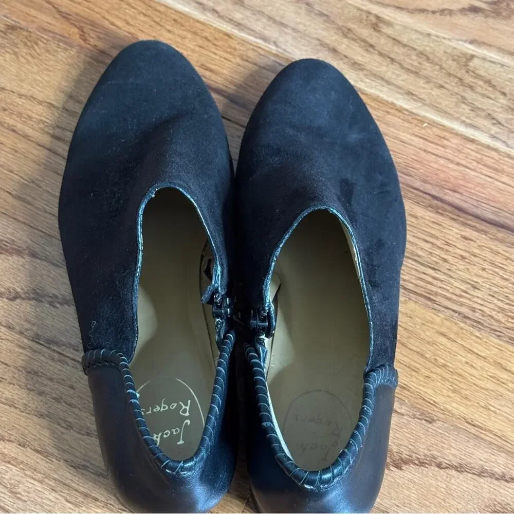 Jack Rogers Sadie Black Leather Suede Ankle Boots Size 10